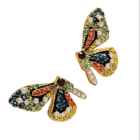Butterfly Wings Rhinestone Stud Earrings - Picture 7 of 13